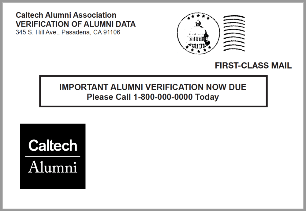 Front-Side of Caltech Alumni Mail