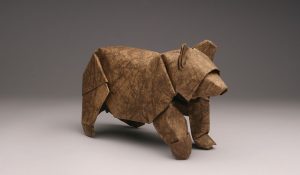 This grizzly bear is made from a single sheet of handmade paper
